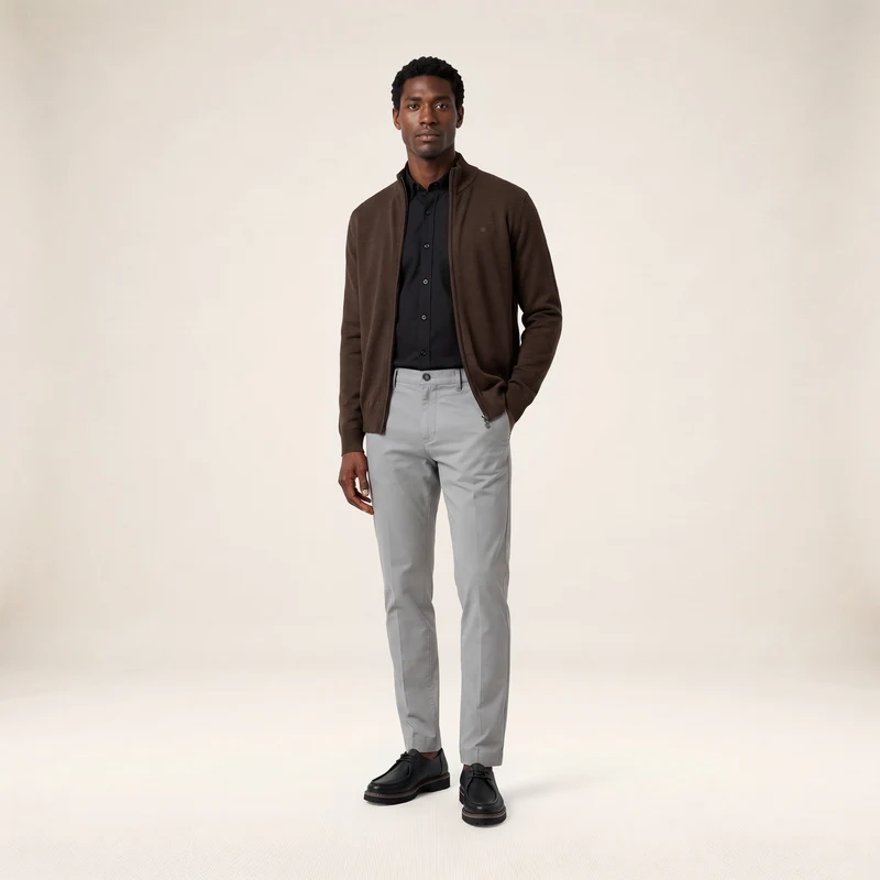 Gilet laine mérinos full zip marron Malone