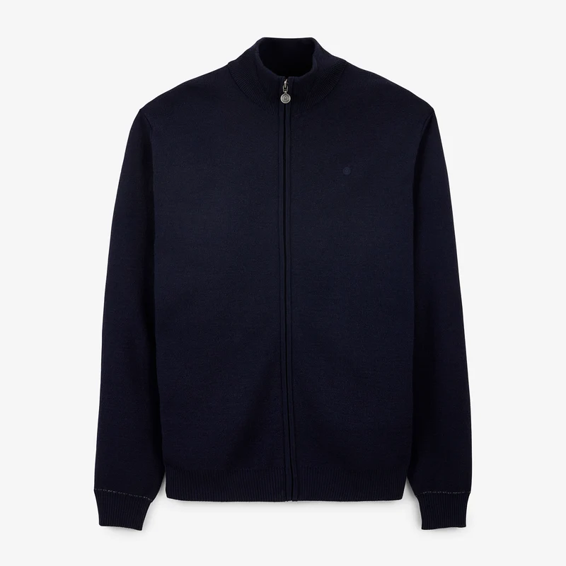 Gilet laine mérinos full zip bleu marine foncé Malone