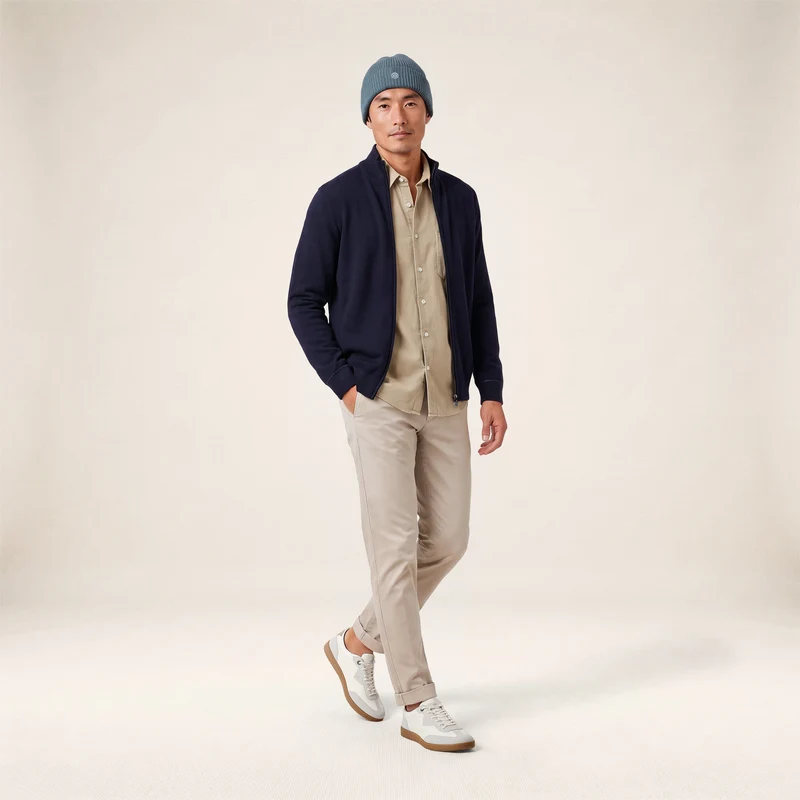 Gilet laine mérinos full zip bleu marine foncé Malone