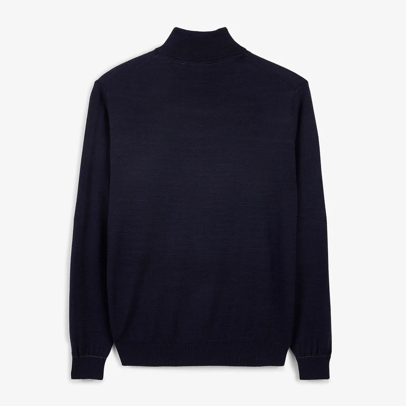 Pull col zippé laine mérinos mélangée bleu marine foncé Marvine