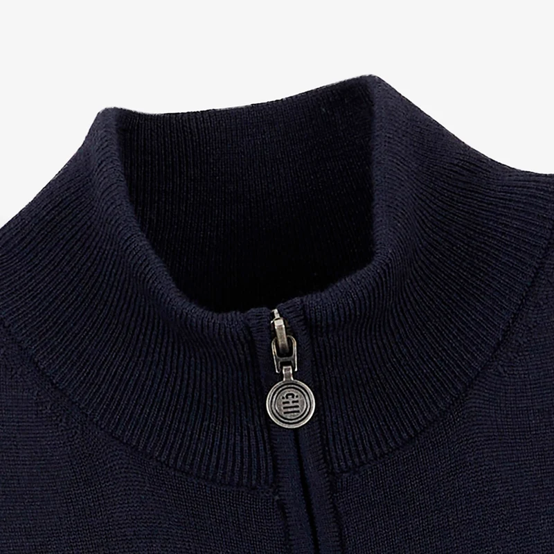 Pull col zippé laine mérinos mélangée bleu marine foncé Marvine