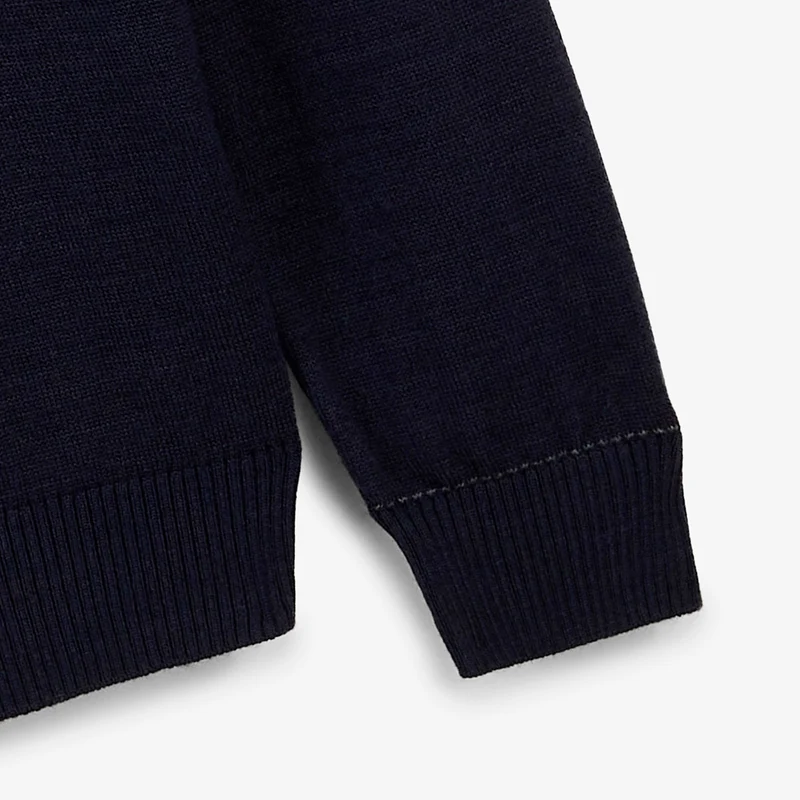 Pull col zippé laine mérinos mélangée bleu marine foncé Marvine