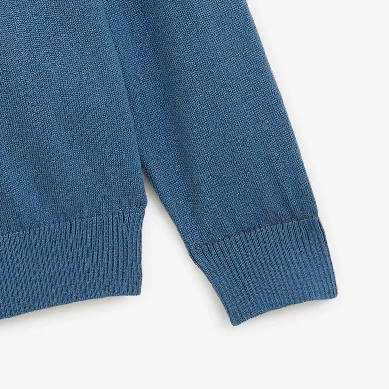 Pull col rond mérinos en laine mélangée bleu lupin Mao Essentiel
