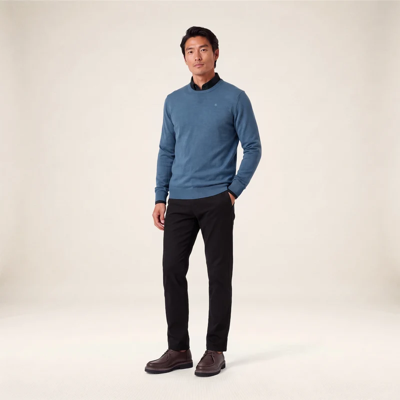 Pull col rond mérinos en laine mélangée bleu lupin Mao Essentiel