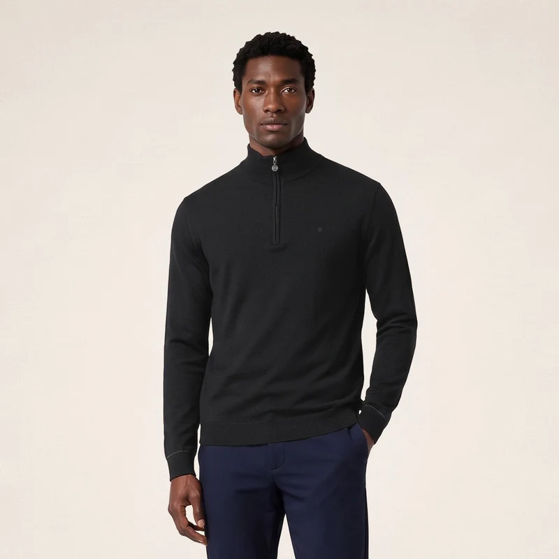 Pull col zippé laine mérinos mélangée noir Marvine