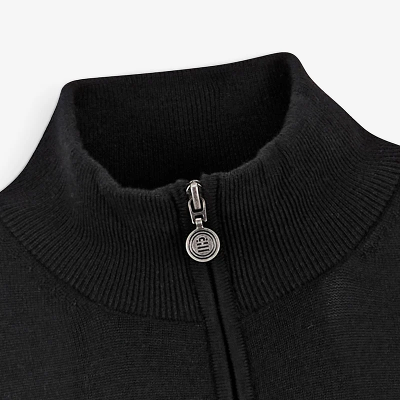 Pull col zippé laine mérinos mélangée noir Marvine