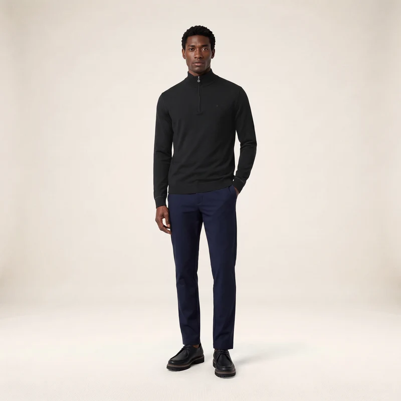 Pull col zippé laine mérinos mélangée noir Marvine