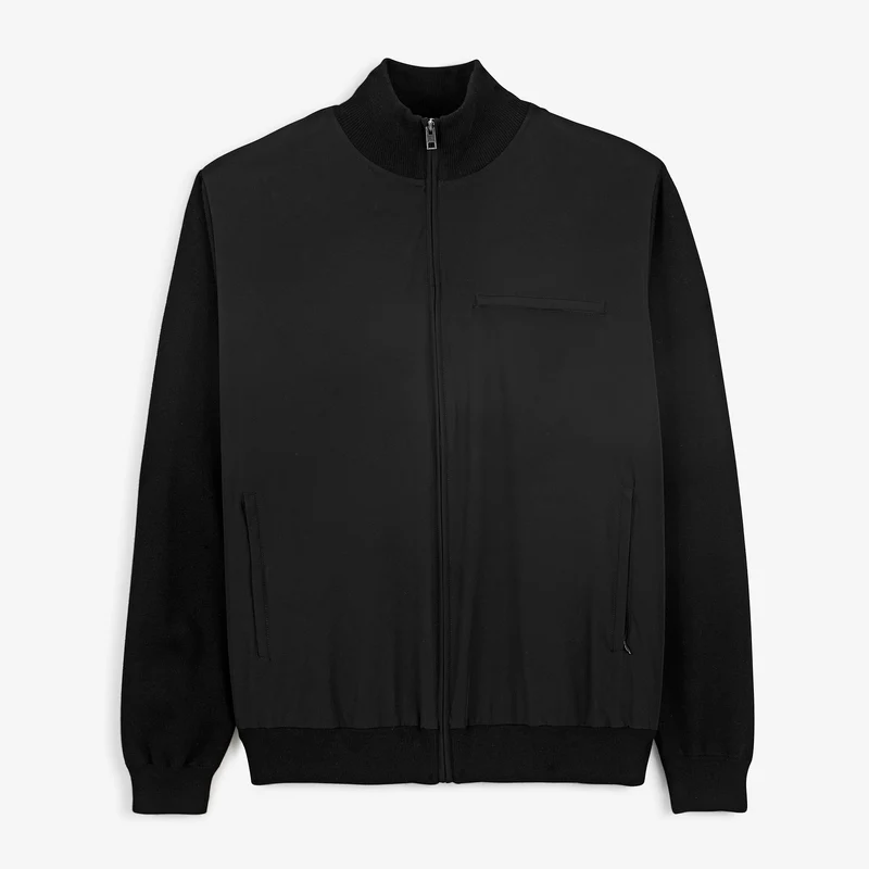 Gilet zippé bi-matière noir Melton