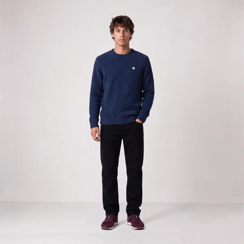 Pull laine bouclette col rond bleu indigo Murray SBPLAY