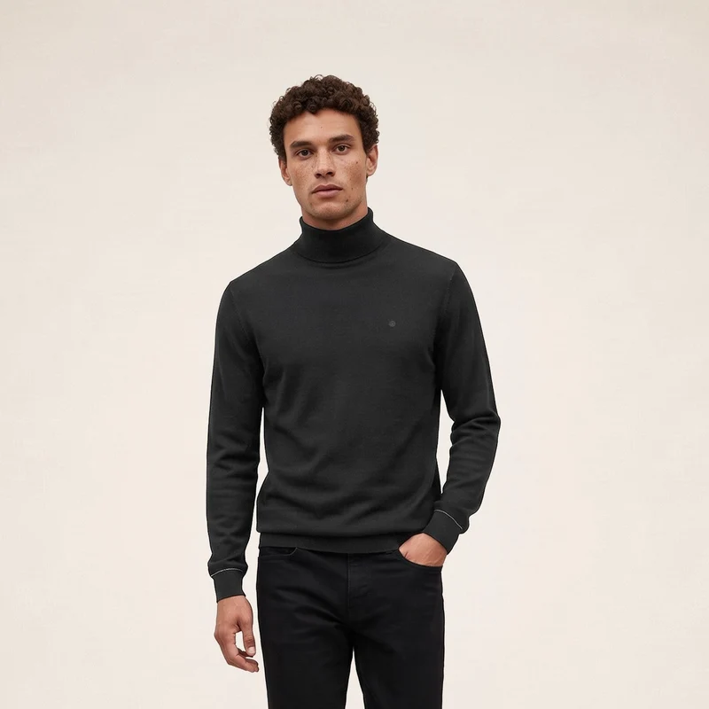 Pull laine col montant noir Massia