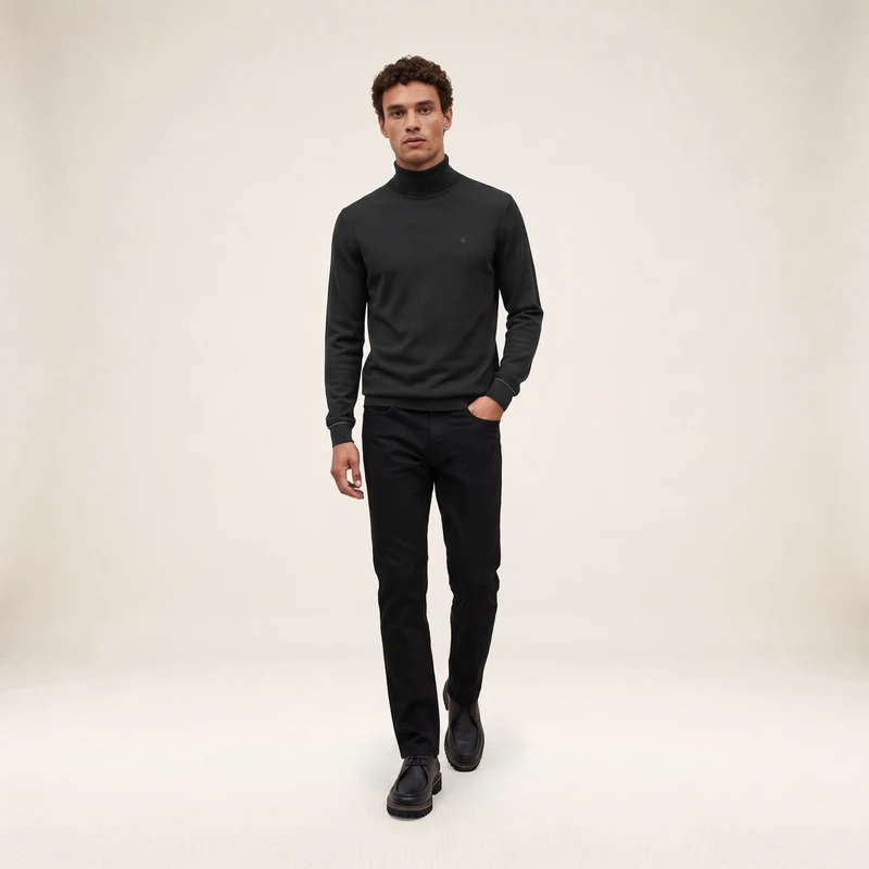 Pull laine col montant noir Massia