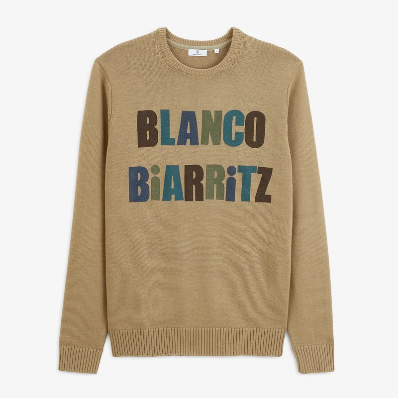 Pull jacquard laine col rond beige Mohan BLANCO BIARRITZ