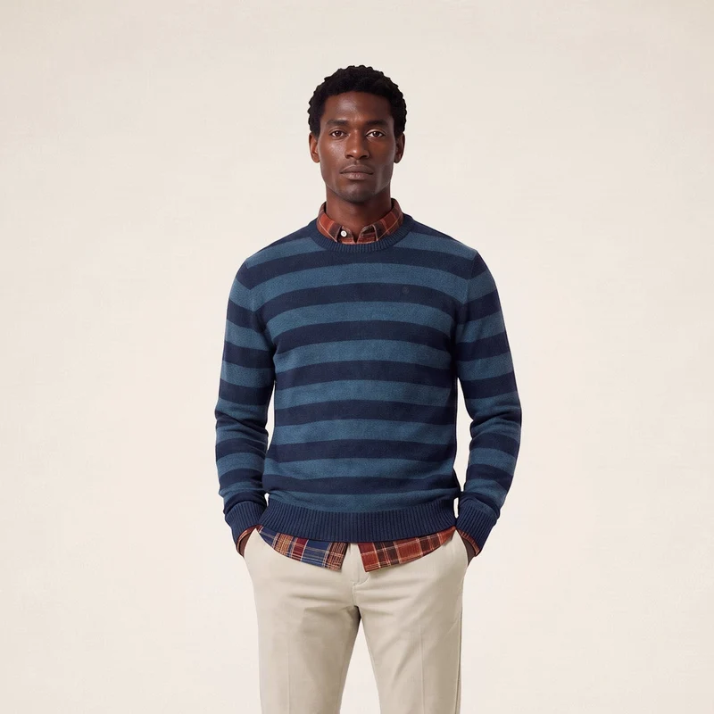 Pull rayé laine col rond bleu marine foncé Mirzan