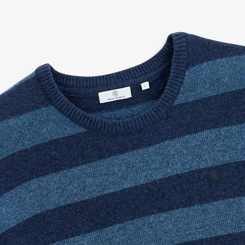 Pull rayé laine col rond bleu marine foncé Mirzan