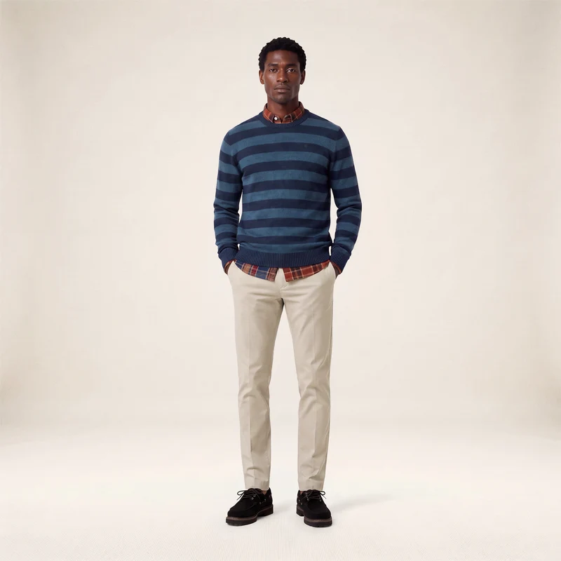 Pull rayé laine col rond bleu marine foncé Mirzan