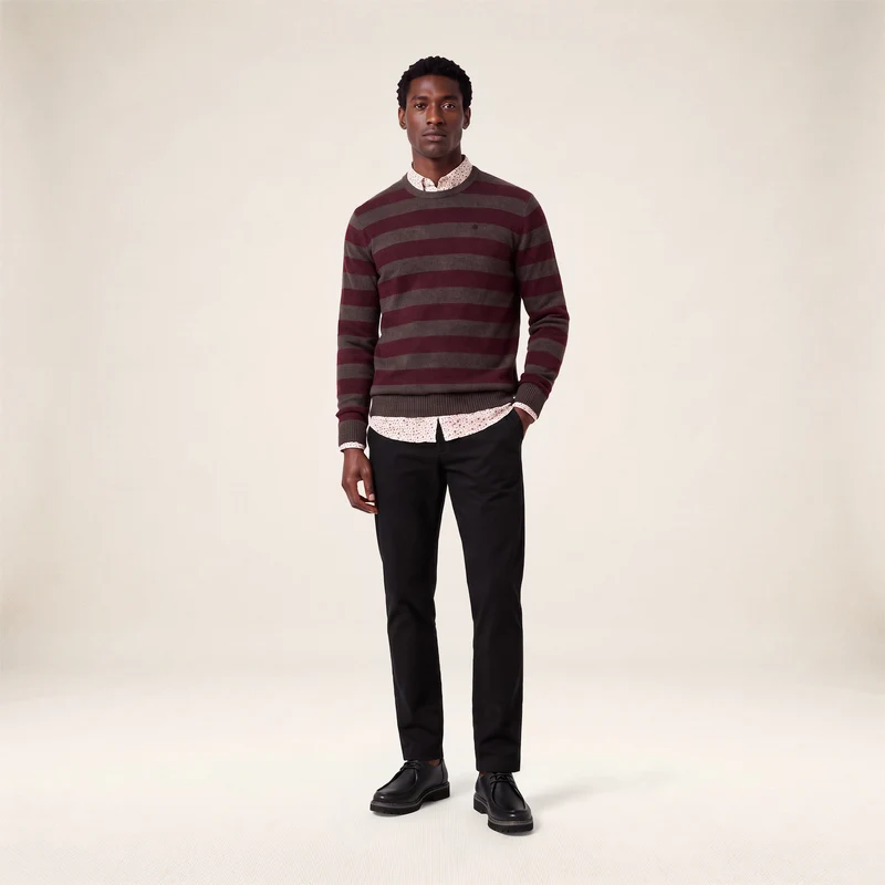 Pull rayé laine col rond marron Mirzan