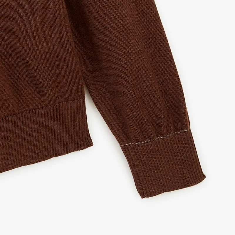 Pull col rond mérinos en laine mélangée marron brownie Mao Essentiel