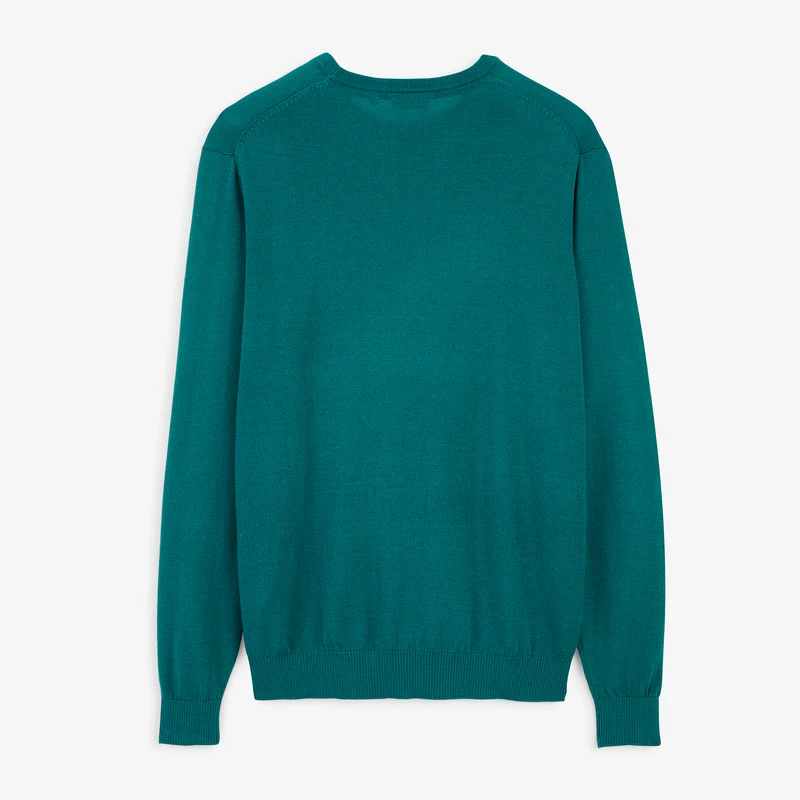 Pull col rond mérinos en laine mélangée vert Mao Essentiel