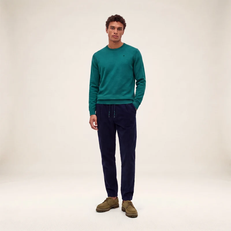 Pull col rond mérinos en laine mélangée vert Mao Essentiel