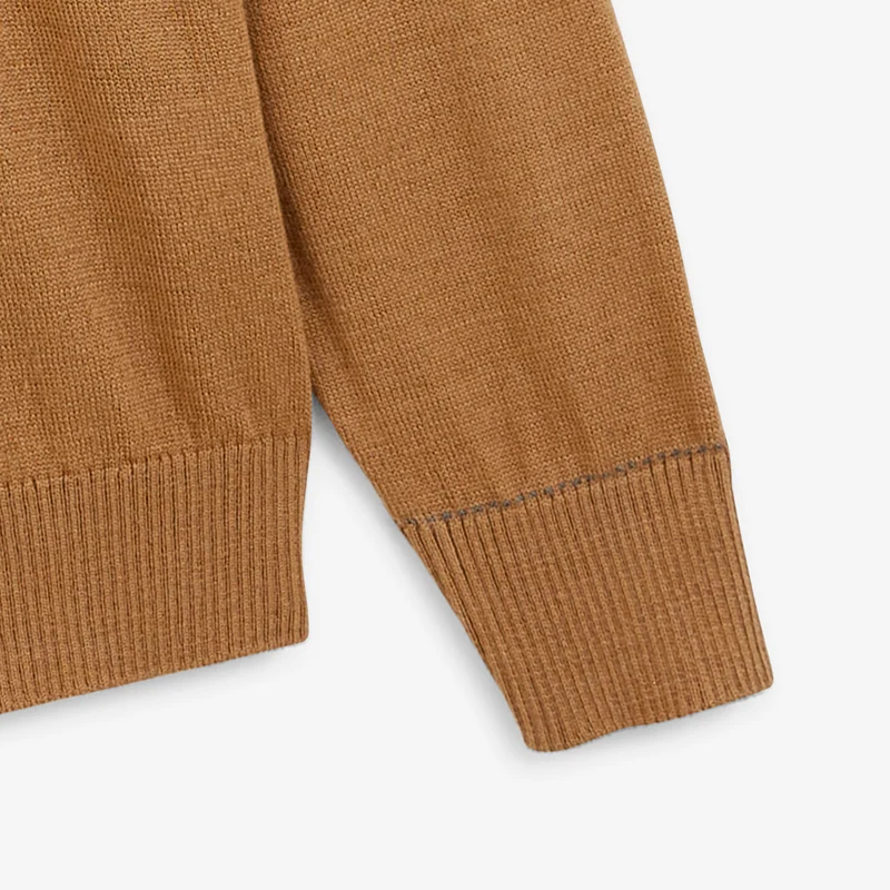 Pull col rond mérinos en laine mélangée marron noyer Mao Essentiel