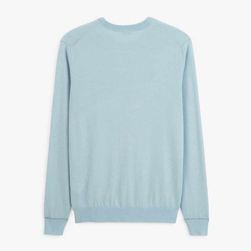 Pull col rond mérinos en laine mélangée bleu brise Mao Essentiel