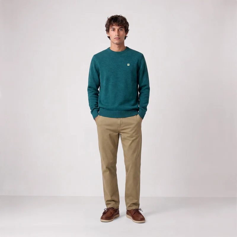 Pull col rond laine lambswool bleu canard Madani SBPLAY
