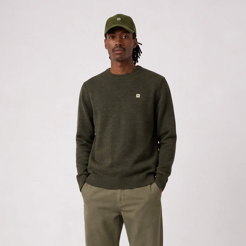 Pull col rond laine lambswool vert mousse Madani SBPLAY