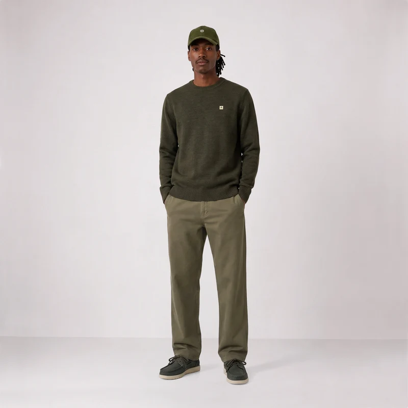 Pull col rond laine lambswool vert mousse Madani SBPLAY