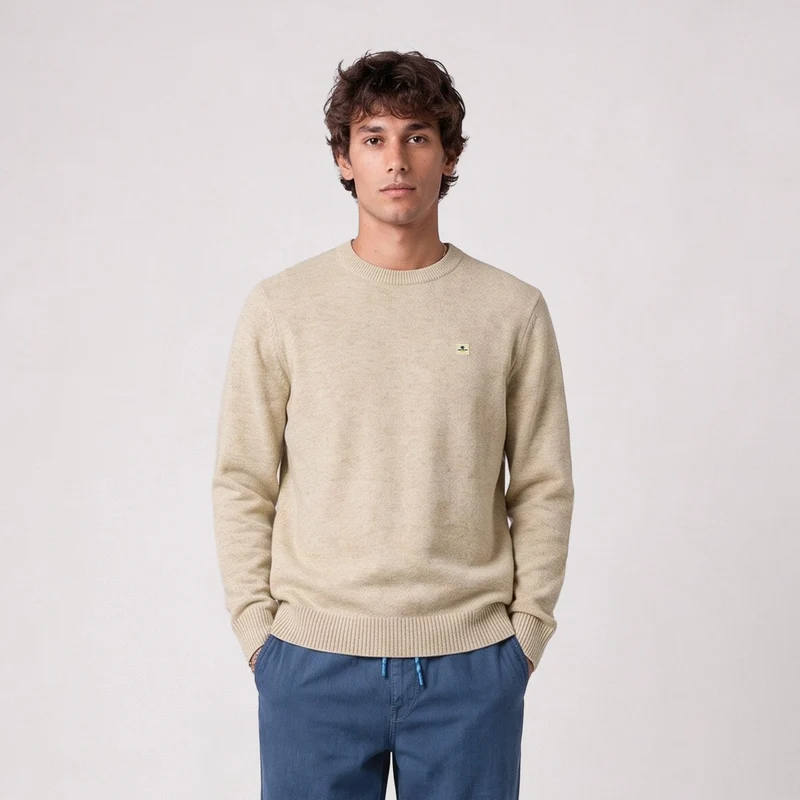 Pull col rond laine lambswool blanc cassé Madani SBPLAY
