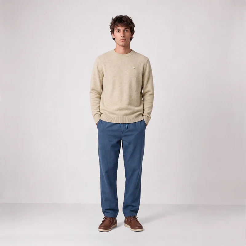 Pull col rond laine lambswool blanc cassé Madani SBPLAY