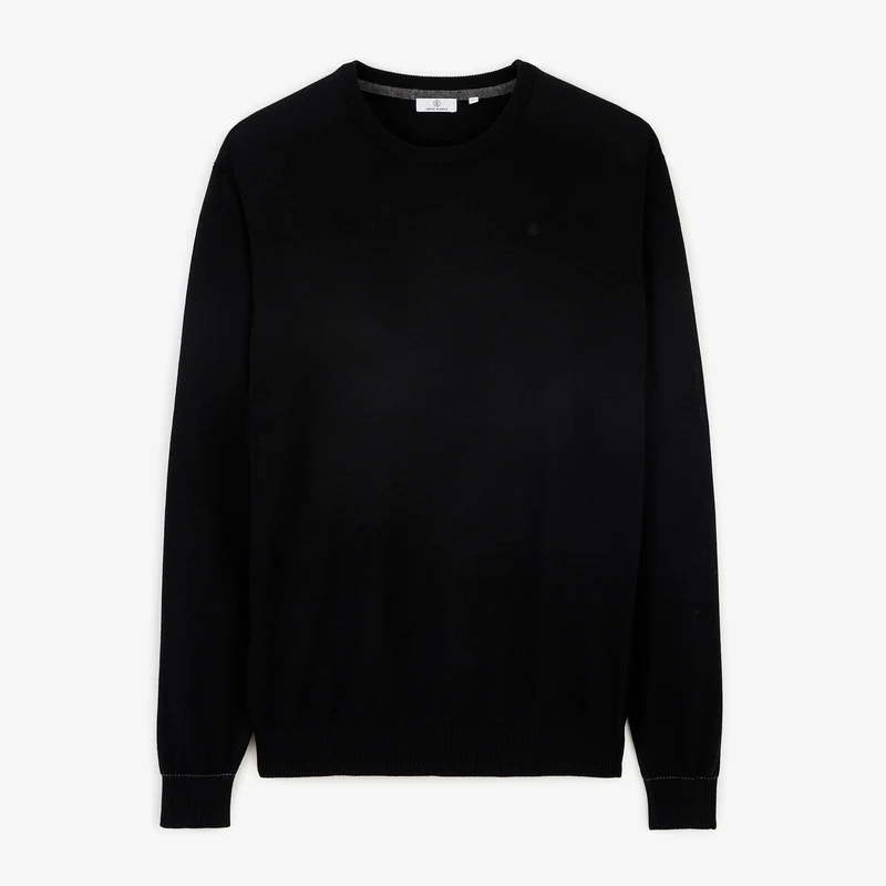 Pull col rond mérinos en laine mélangée noir Mao Essentiel