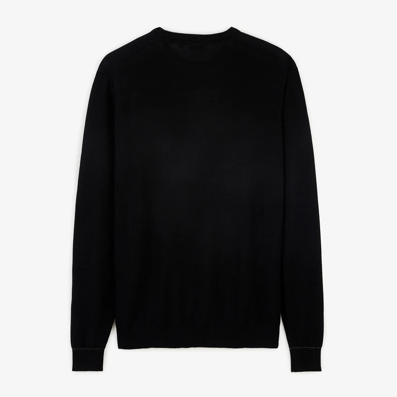 Pull col rond mérinos en laine mélangée noir Mao Essentiel