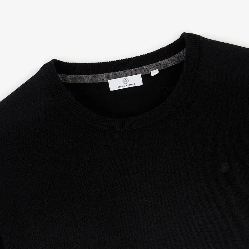 Pull col rond mérinos en laine mélangée noir Mao Essentiel
