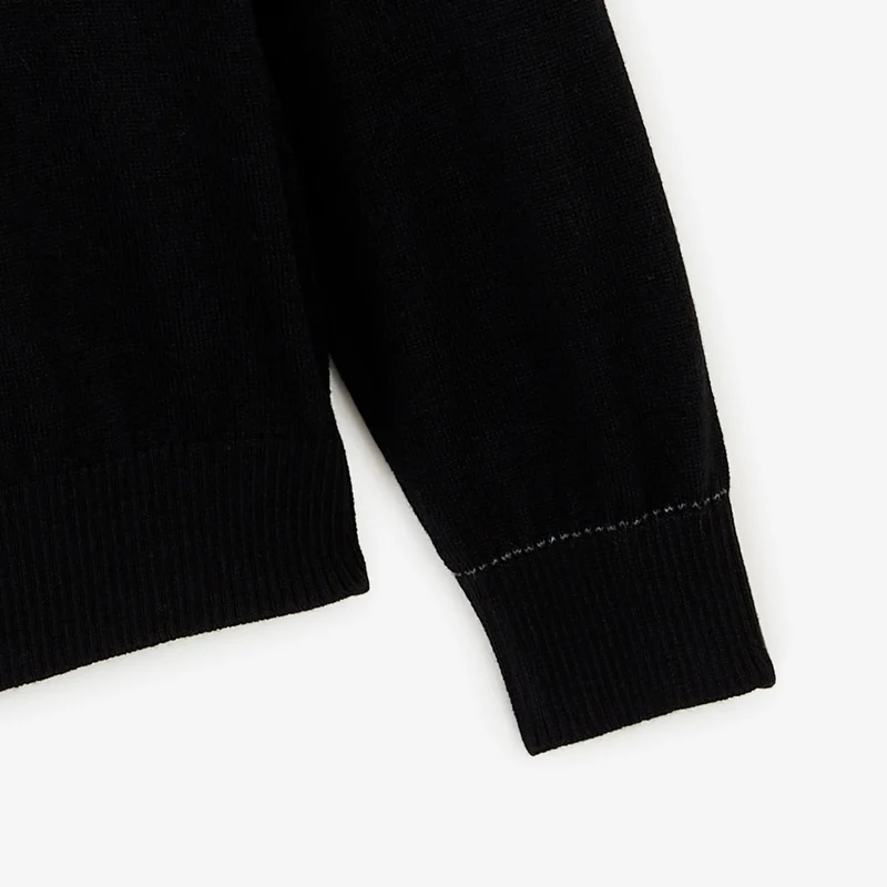 Pull col rond mérinos en laine mélangée noir Mao Essentiel