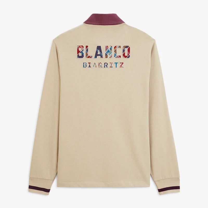 Polo rugby manches longues coton beige BLANCO BIARRITZ