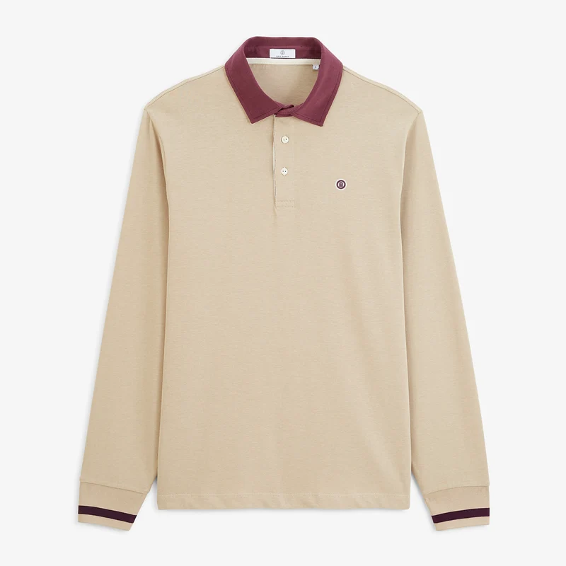 Polo rugby manches longues coton beige BLANCO BIARRITZ