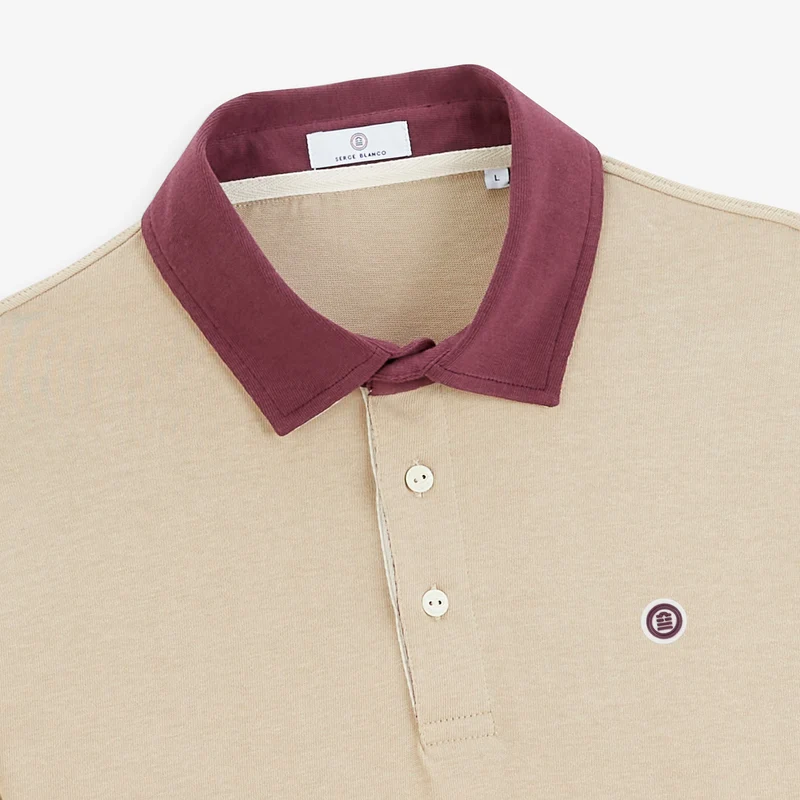 Polo rugby manches longues coton beige BLANCO BIARRITZ