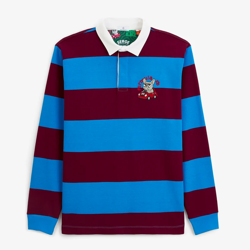 Polo rugby manches longues rayé coton rouge Funky Animals