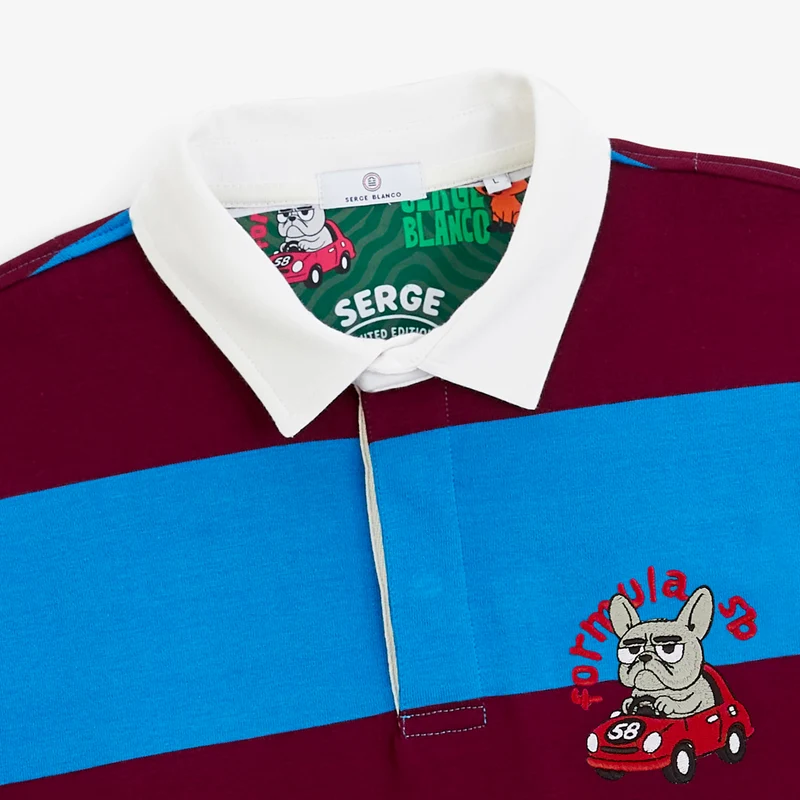 Polo rugby manches longues rayé coton rouge Funky Animals