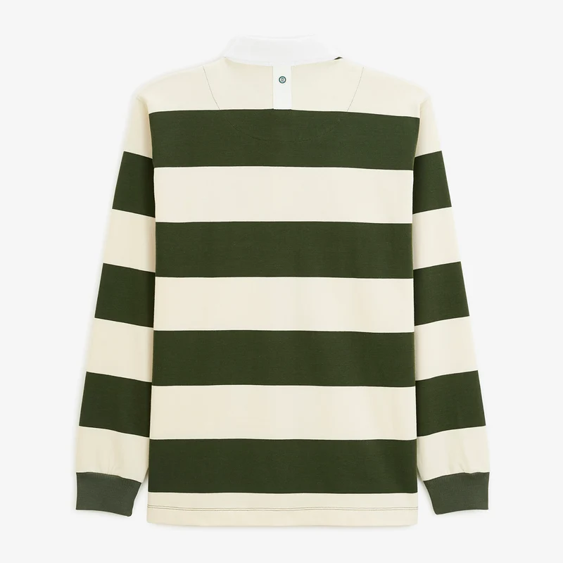Polo rugby manches longues rayé coton vert thym Funky Animals