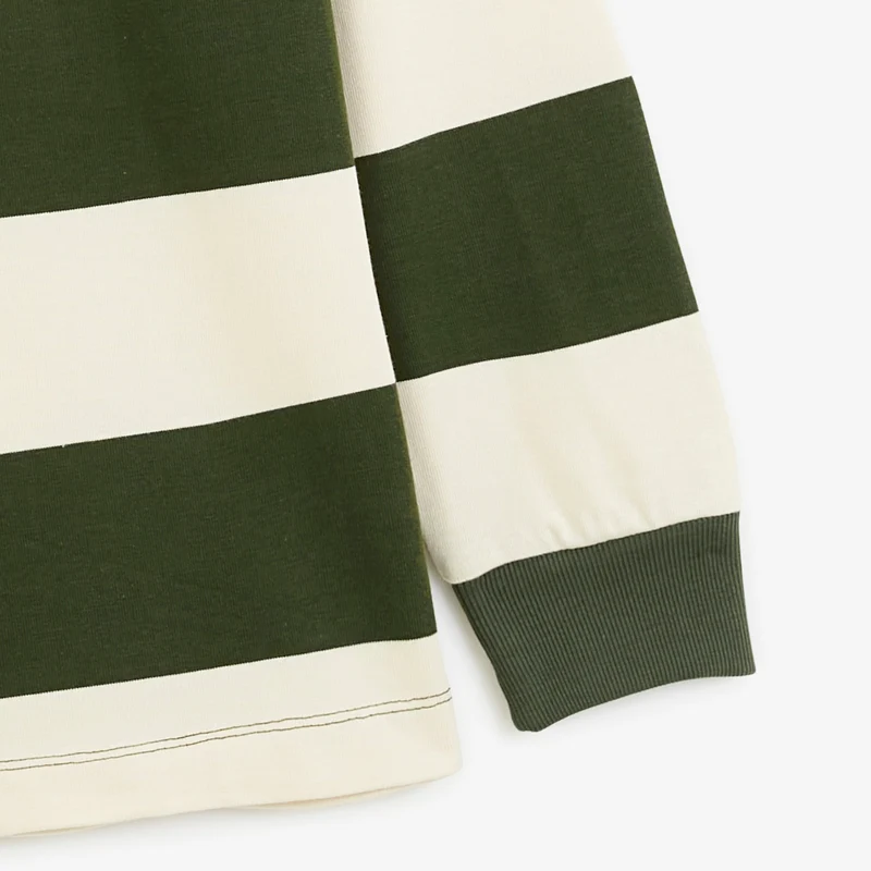 Polo rugby manches longues rayé coton vert thym Funky Animals