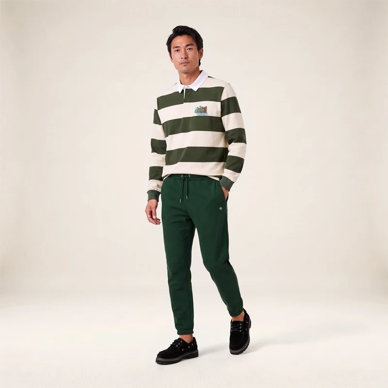 Polo rugby manches longues rayé coton vert thym Funky Animals