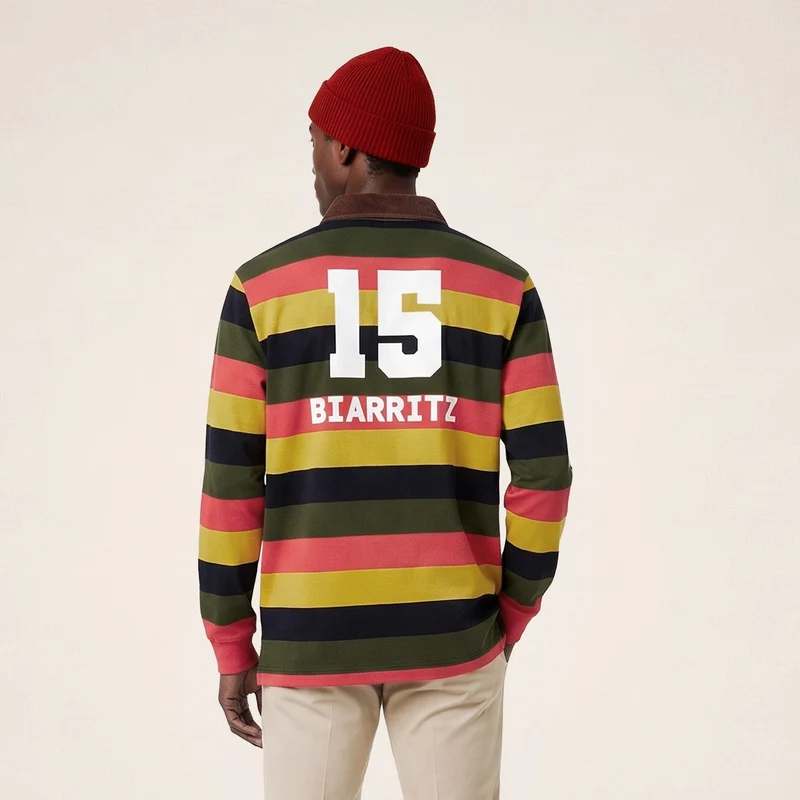 Polo de rugby manches longues en coton multicolore