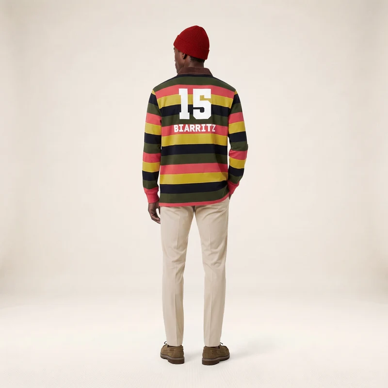Polo de rugby manches longues en coton multicolore