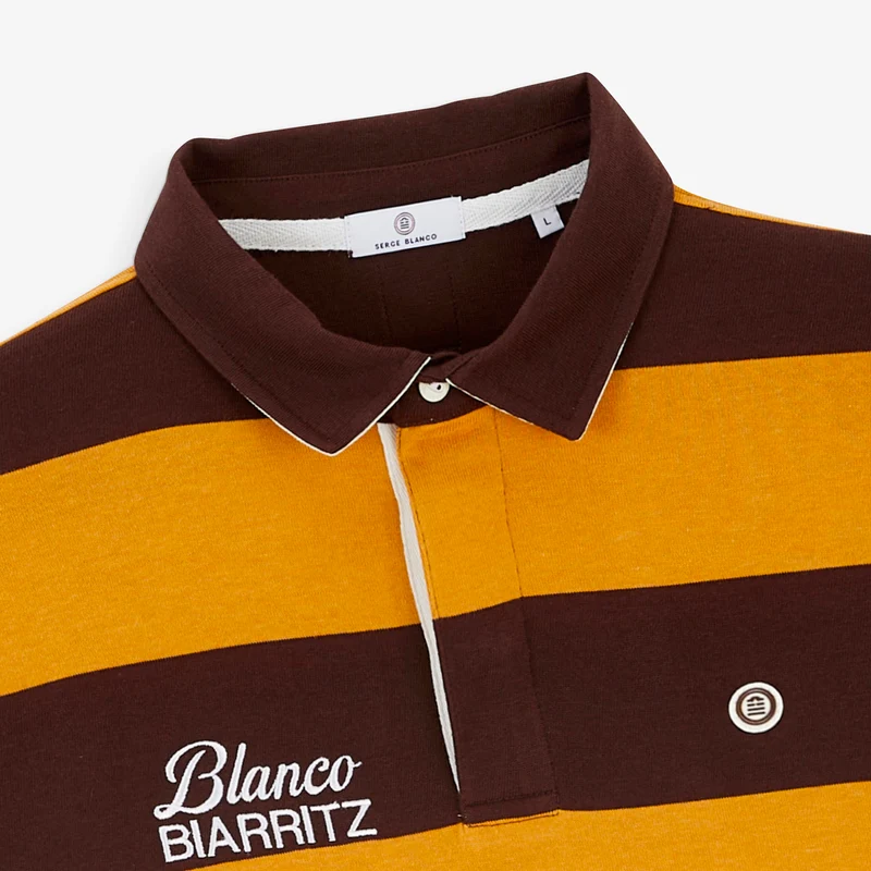 Polo rugby manches longues rayé coton marron BLANCO BIARRITZ