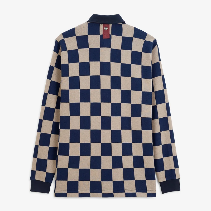 Polo rugby manches longues damier coton beige BLANCO