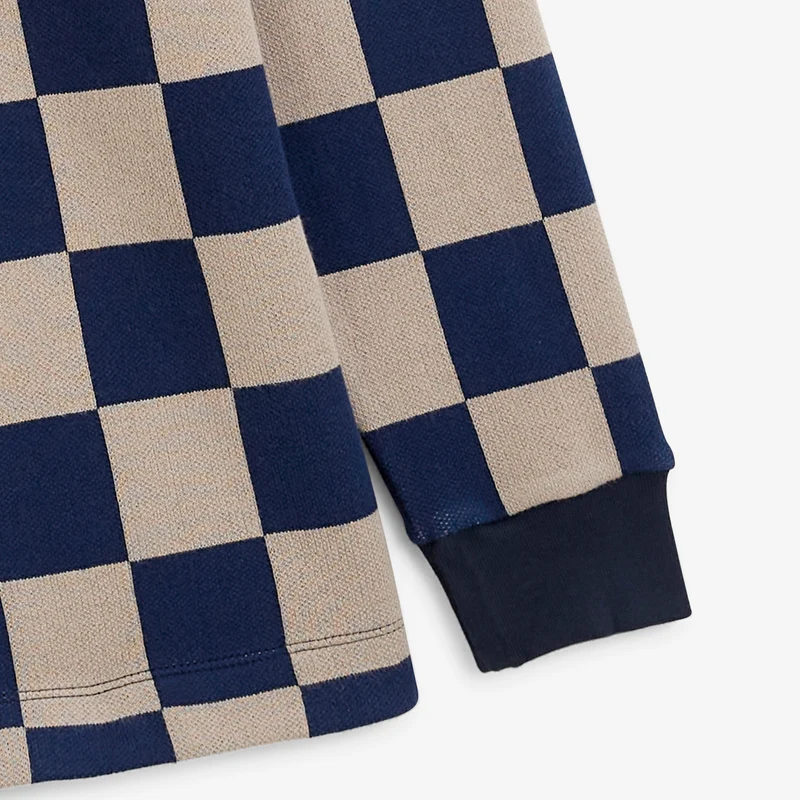 Polo rugby manches longues damier coton beige BLANCO