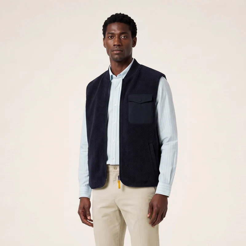 Gilet polaire sans manche moutonné bleu marine foncé Marcel