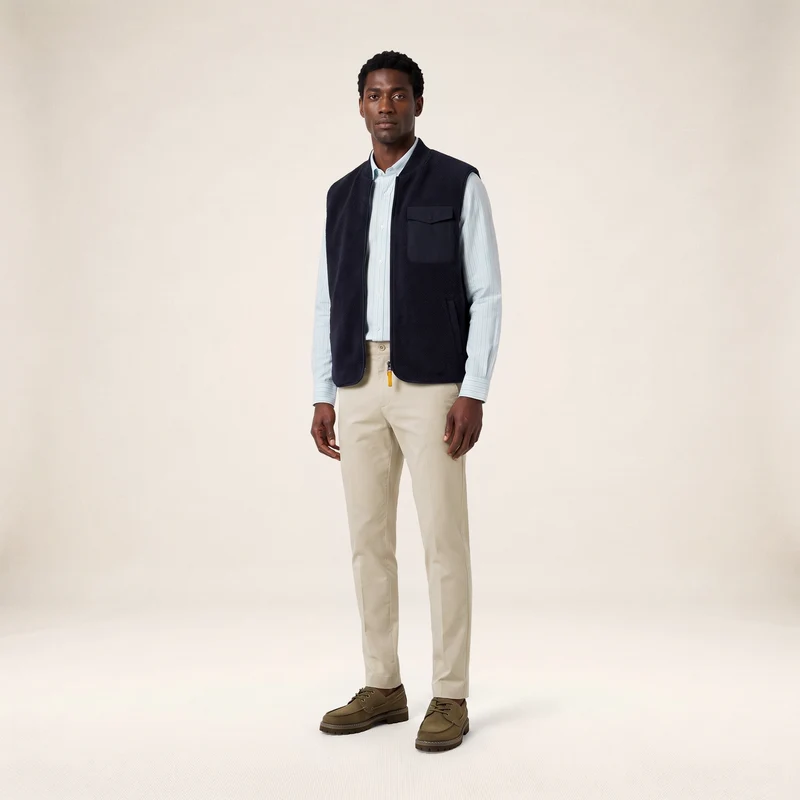 Gilet polaire sans manche moutonné bleu marine foncé Marcel