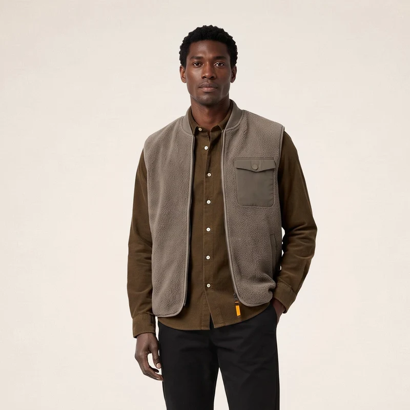 Gilet polaire sans manche moutonné beige Marcel
